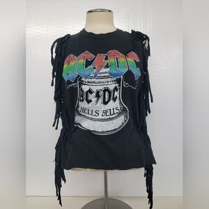 AC/DC Rock Band Fringe Tank Top Upcycled Retro Vintage Band Merch
